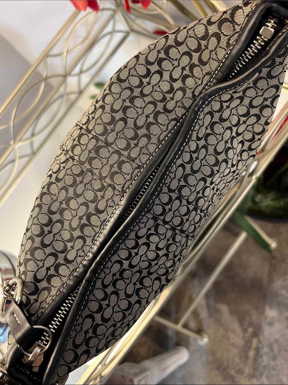 Coach Signature Jacquard Shoulder Bag in Black and Cream - Picture 7 of 15